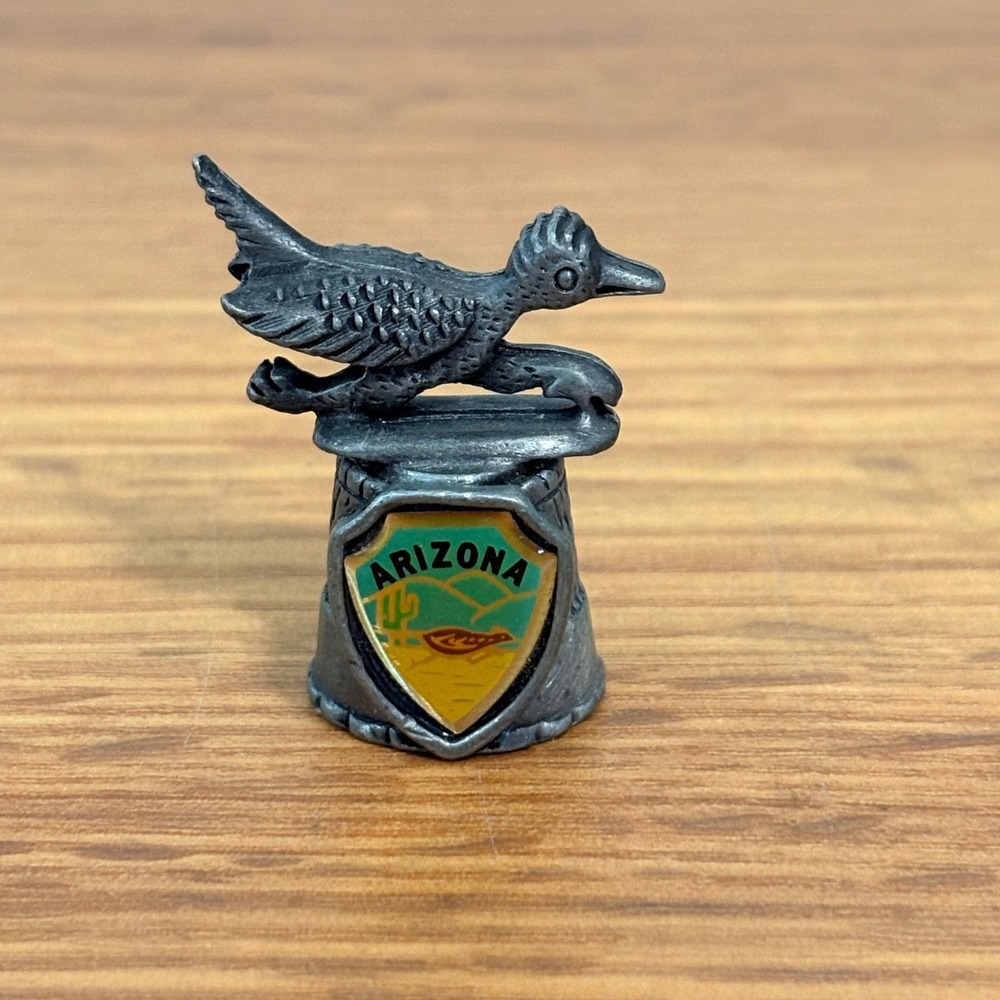 Vintage Arizona Roadrunner Pewter Thimble Souvenir Silver Tone Unbranded USA 22g